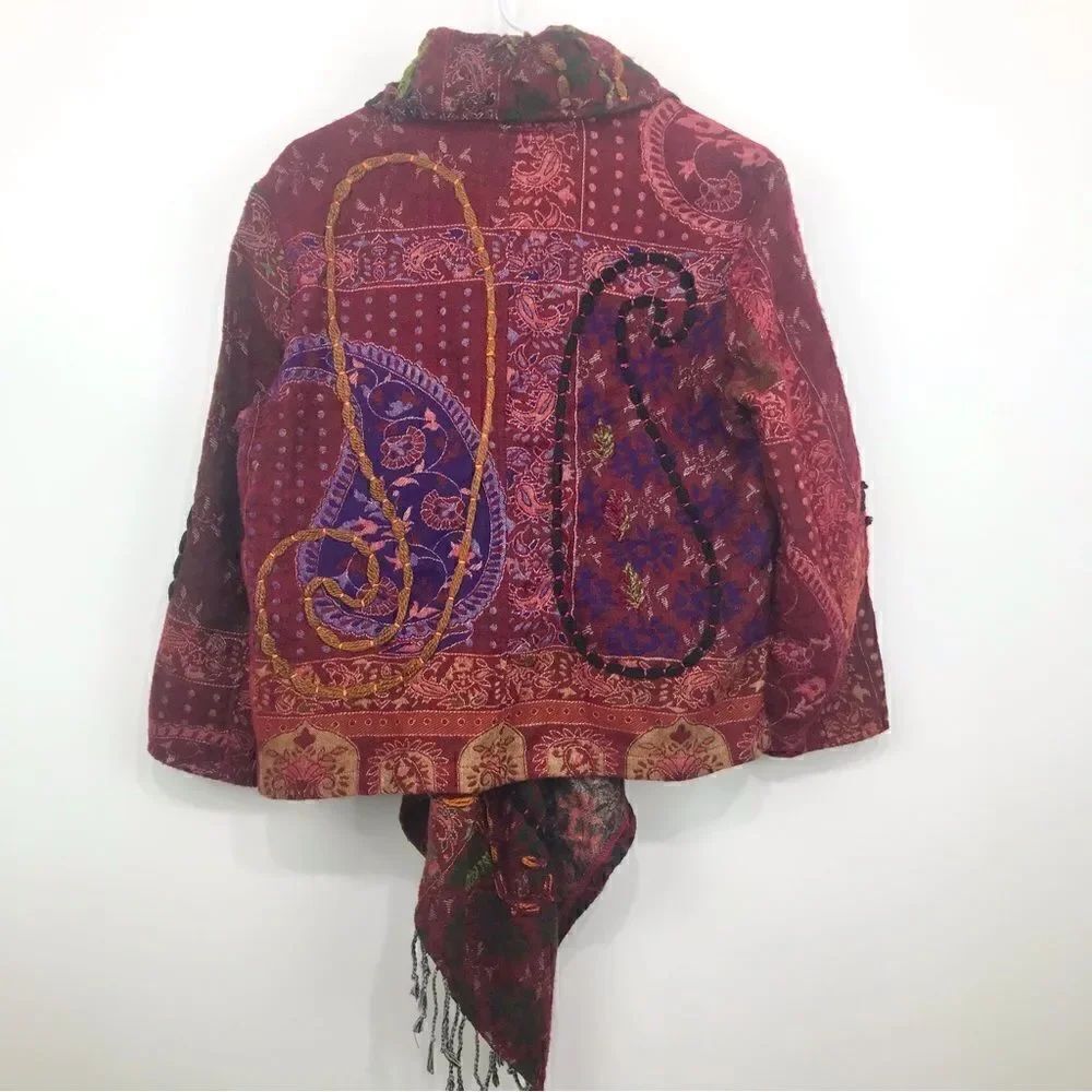 Multiples Colorful Embroidered and Patterned Asymmetrical Statement Jacket - Picture 8 of 16
